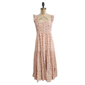 Blu Pepper Ruffle Tiered Floral Midi Dress Peach S